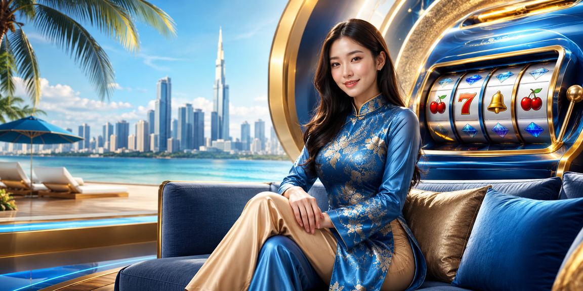 Người phụ nữ mặc áo dài chơi slot game trực tuyến tại TP.HCM với giao diện rực rỡ